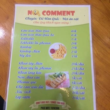 Thực đơn- Quán Ăn No Comment - Món Hàn Quốc & Mẹt Ăn Vặt