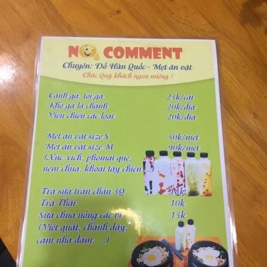 Thực đơn- Quán Ăn No Comment - Món Hàn Quốc & Mẹt Ăn Vặt