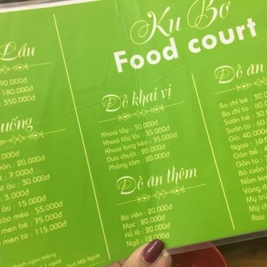 Thực đơn- Quán Ăn Ku Bơ Food Court - Lẩu Thái Hoa Quả