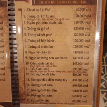 Thực đơn- Nhà Hàng Kỳ Hương Tửu Gia - Ẩm Thực Việt