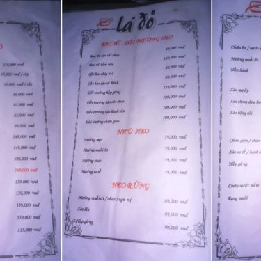 Thực đơn- Quán Ăn Lá Đỏ - Ẩm Thực 3 Miền