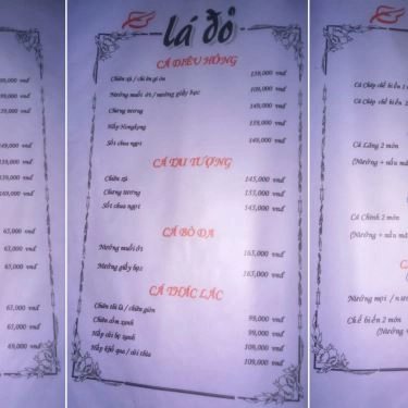 Thực đơn- Quán Ăn Lá Đỏ - Ẩm Thực 3 Miền