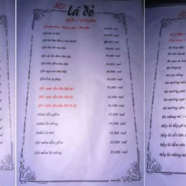 Thực đơn- Quán Ăn Lá Đỏ - Ẩm Thực 3 Miền