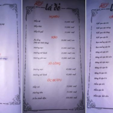 Thực đơn- Quán Ăn Lá Đỏ - Ẩm Thực 3 Miền