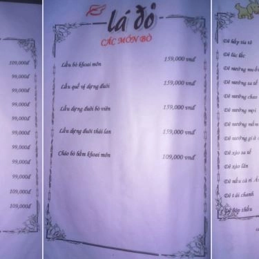 Thực đơn- Quán Ăn Lá Đỏ - Ẩm Thực 3 Miền
