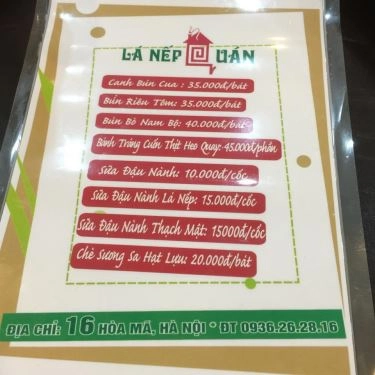 Thực đơn- Quán Ăn Lá Nếp Quán - Hòa Mã
