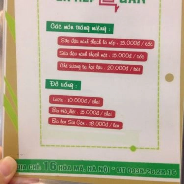 Thực đơn- Quán Ăn Lá Nếp Quán - Hòa Mã