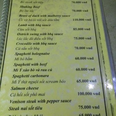 Thực đơn- Quán Ăn La Vache - Beefsteak - Bạch Đằng
