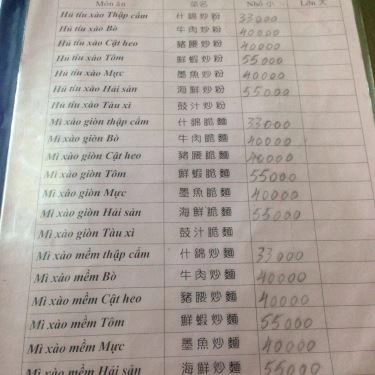 Thực đơn- Quán Ăn Lâm Ký - Hủ Tiếu, Mì & Cơm