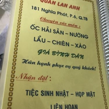 Thực đơn- Quán Ăn Quán Ốc Lan Anh