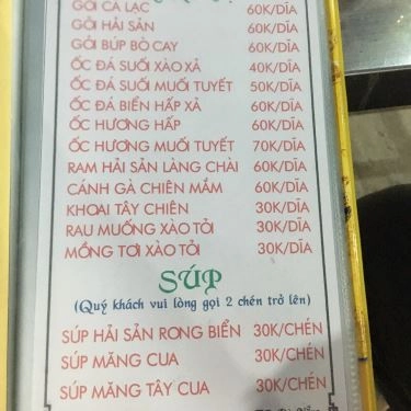 Thực đơn- Quán Ăn Lâm Làng Chài - Hải Sản Tươi Sống