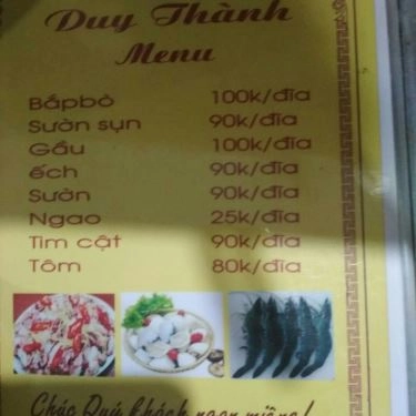 Thực đơn- Quán Ăn Làng Nướng Duy Thành - Văn Quán