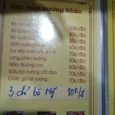 Thực đơn- Quán Ăn Làng Nướng Duy Thành - Văn Quán