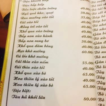 Thực đơn- Quán Ăn Làng Nướng Thiên Tứ