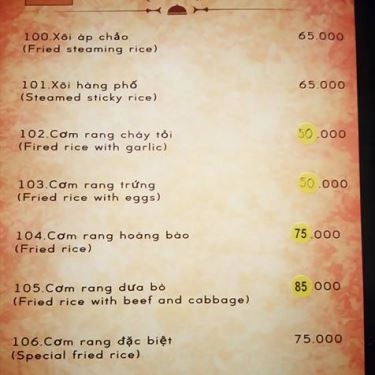 Thực đơn- Quán Ăn Làng Vũ Đại - Ẩm Thực Miền Bắc