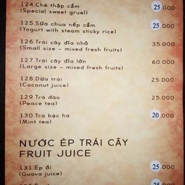 Thực đơn- Quán Ăn Làng Vũ Đại - Ẩm Thực Miền Bắc
