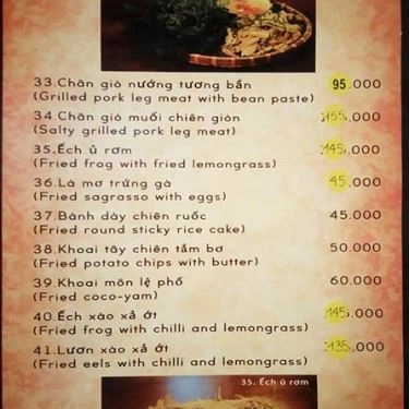 Thực đơn- Quán Ăn Làng Vũ Đại - Ẩm Thực Miền Bắc