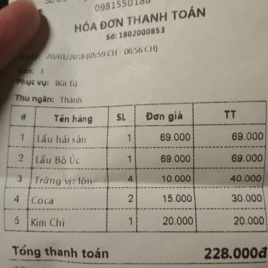 Thực đơn- Quán Ăn Lẩu 1 Người - Vạn Phúc