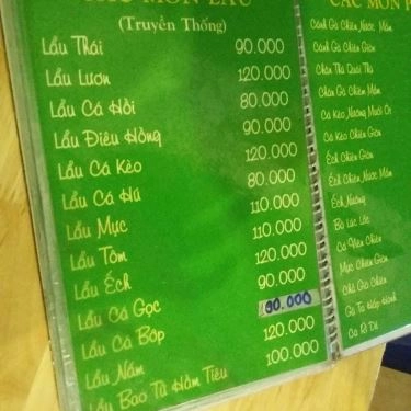 Thực đơn- Quán Ăn Lẩu 168 - Hùng Vương