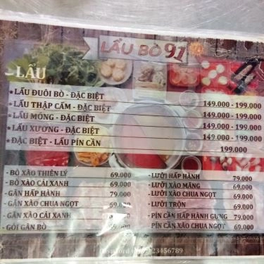 Thực đơn- Quán Ăn Lẩu Bò 91
