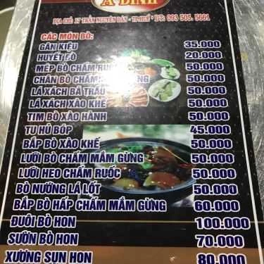 Thực đơn- Quán Ăn Lẩu Bò A Bình