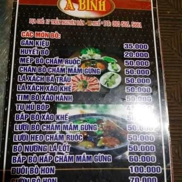 Thực đơn- Quán Ăn Lẩu Bò A Bình