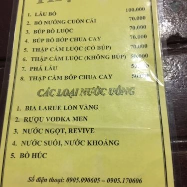Thực đơn- Quán Ăn Lẩu Bò Bà Duệ