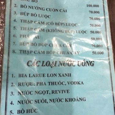 Thực đơn- Quán Ăn Lẩu Bò Bà Duệ