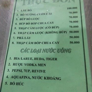 Thực đơn- Quán Ăn Lẩu Bò Bà Duệ