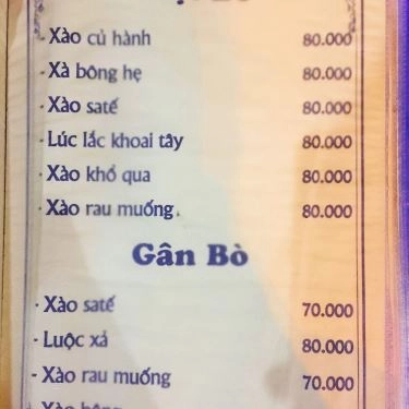 Thực đơn- Quán Ăn Lẩu Bò Đùm Hưng Lợi