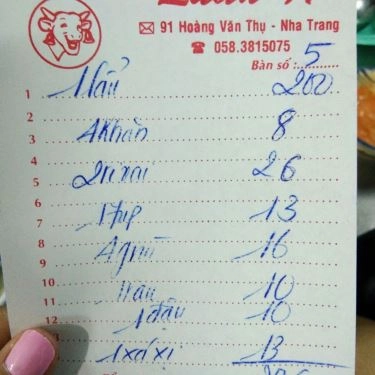 Thực đơn- Quán Ăn Lẩu Bò - Hoàng Văn Thụ