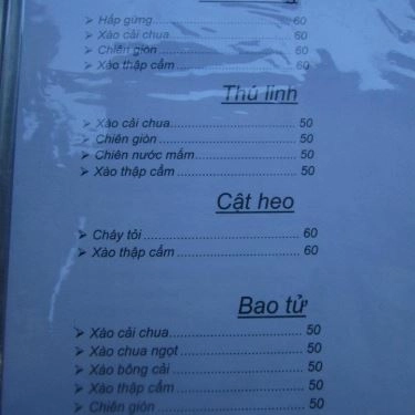 Thực đơn- Quán Ăn Lẩu Bò Khu Nhà Cháy