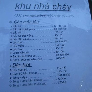 Thực đơn- Quán Ăn Lẩu Bò Khu Nhà Cháy