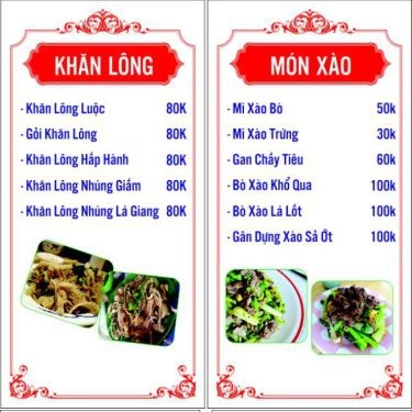 Thực đơn- Quán Ăn Lẩu Bò Năm Thái
