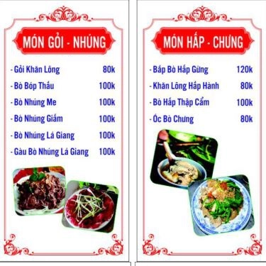 Thực đơn- Quán Ăn Lẩu Bò Năm Thái