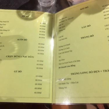 Thực đơn- Quán Ăn Lẩu Bò Trung Em