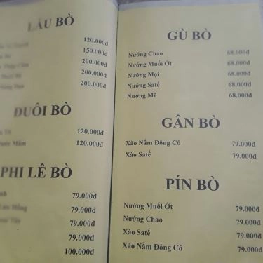 Thực đơn- Quán Ăn Lẩu Bò Trung Em