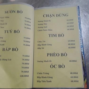 Thực đơn- Quán Ăn Lẩu Bò Trung Em