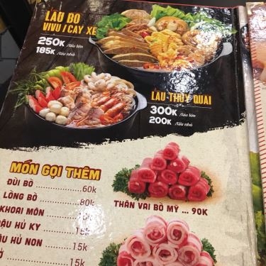 Thực đơn- Nhà Hàng Lẩu Bò Sài Gòn Vivu - Aeon Mall Bình Tân