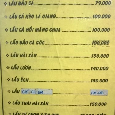 Thực đơn- Quán Ăn Lẩu Cá Cô Huệ - 3 Tháng 2