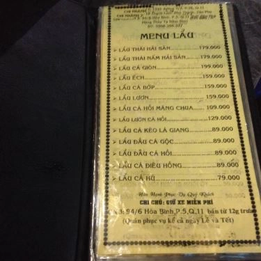Thực đơn- Quán Ăn Lẩu Cá Cô Huệ - 3 Tháng 2
