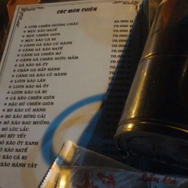 Thực đơn- Quán Ăn Lẩu Cá Cường - Hồng Bàng