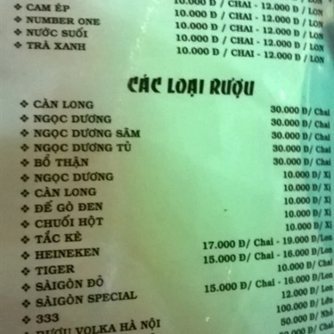 Thực đơn- Quán Ăn Lẩu Cá Cường - Hồng Bàng