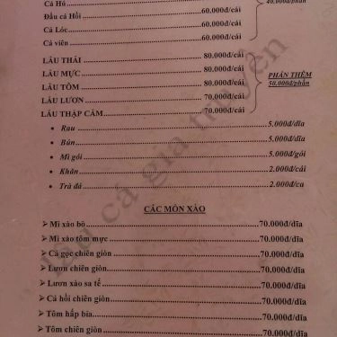 Thực đơn- Quán Ăn Lẩu Cá Gia Truyền
