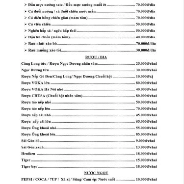 Thực đơn- Quán Ăn Lẩu Cá Gia Truyền