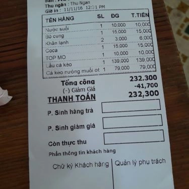 Thực đơn- Quán Ăn Lẩu Cá Kèo 2 Tôm