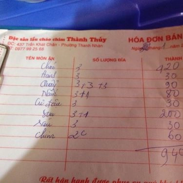 Tổng hợp- Quán Ăn Thành Thuỷ - Lẩu Cháo Chim