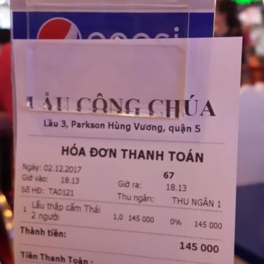 Thực đơn- Nhà Hàng Lẩu Công Chúa - Parkson Hùng Vương