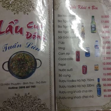 Thực đơn- Quán Ăn Tuấn Lùn - Lẩu Cua Đồng