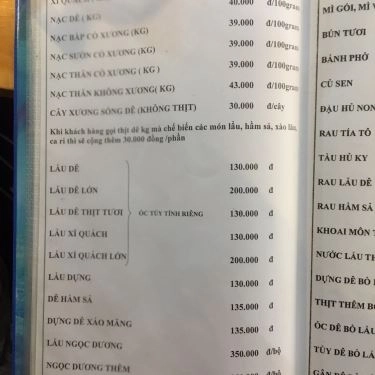 Thực đơn- Quán Ăn Quán 404 - Lẩu Dê